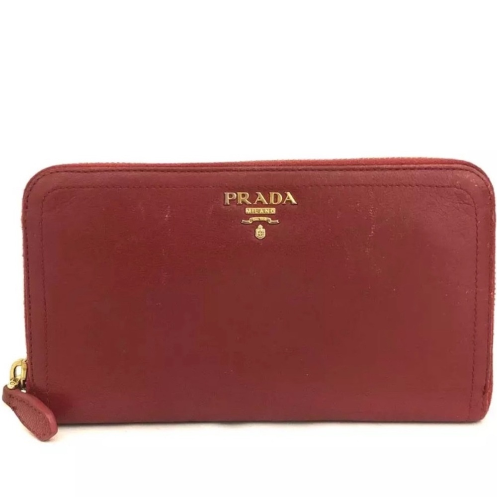 💥PRADA Red Leather Zip Wallet